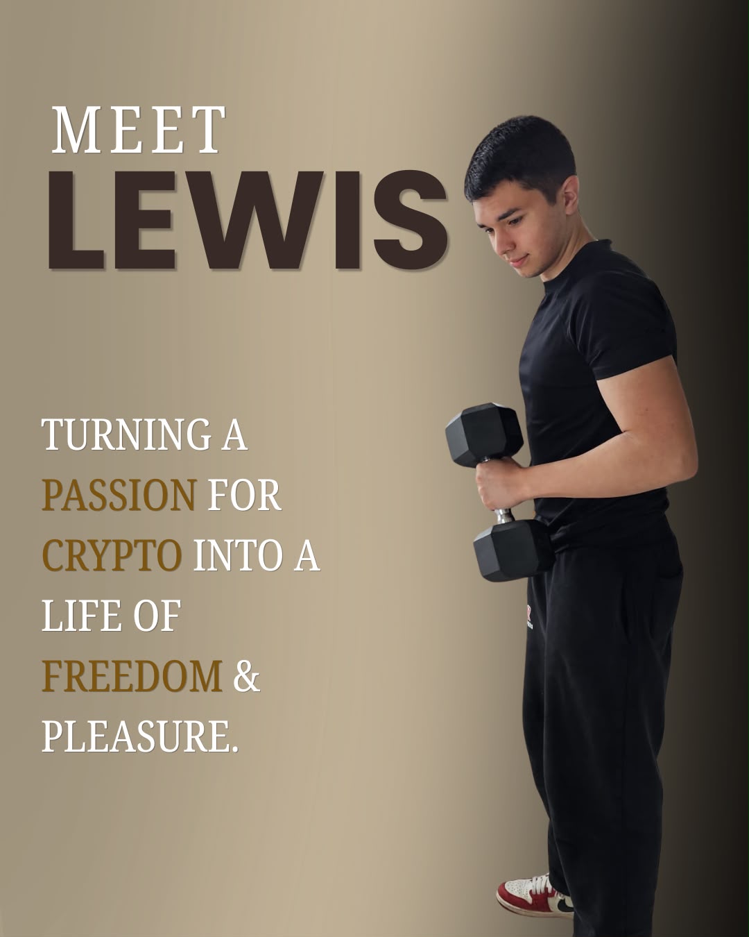 Lewis, a community member, training with a dumbbell.